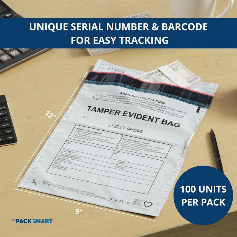 US PACK SMART 9”x12" Opaque Plastic Deposit Bags with Security Tape Tamper Evident - Secure Bank Deposits, Cash Handling, & Currency Transport | Self-Sealing Tape with Hidden Graphics | 100-Pack - Image 5